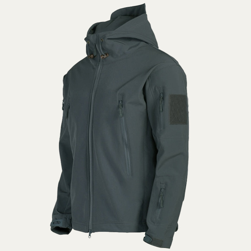 Men’s Tactical Softshell Jacket with Hood and Utility Pockets