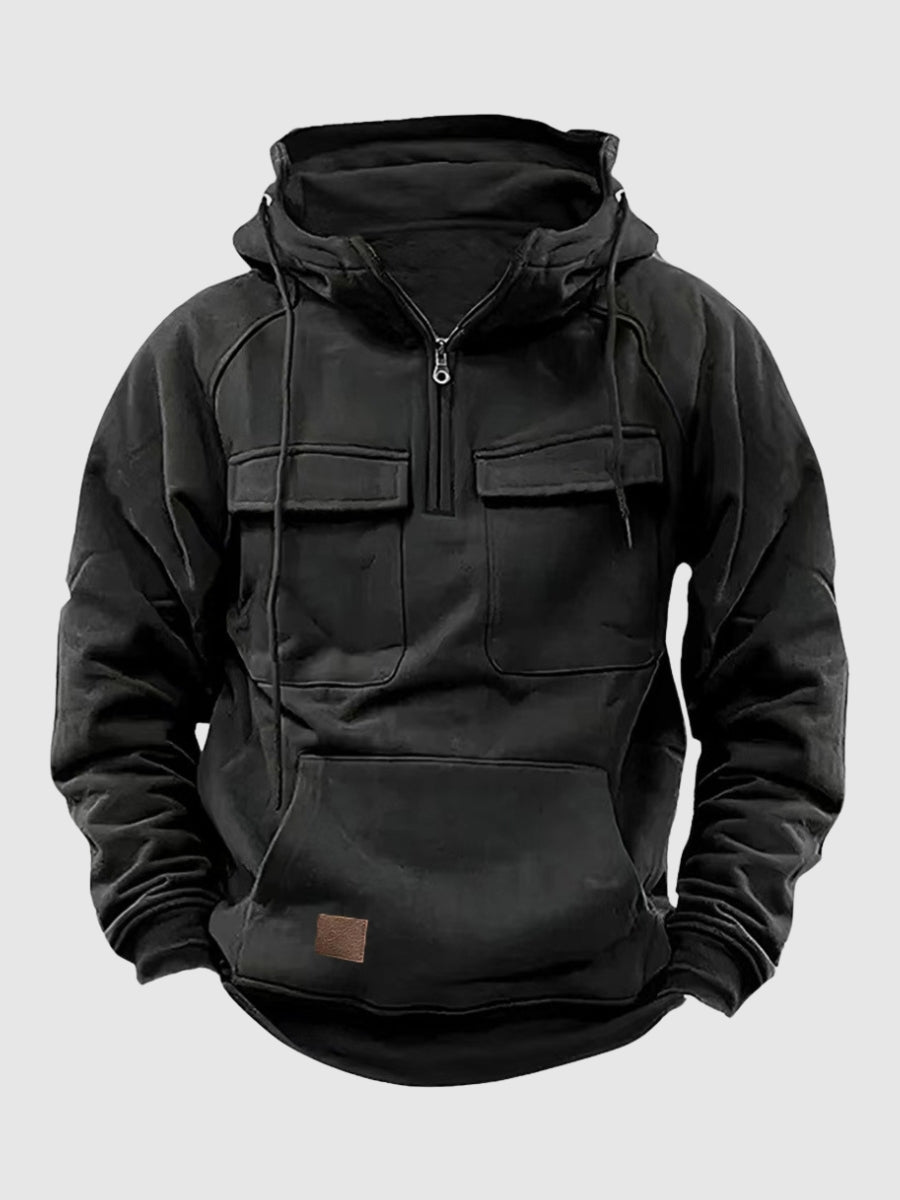 Men’s Heavy Gauge Quarter Zip Hoodie with Cargo Pockets