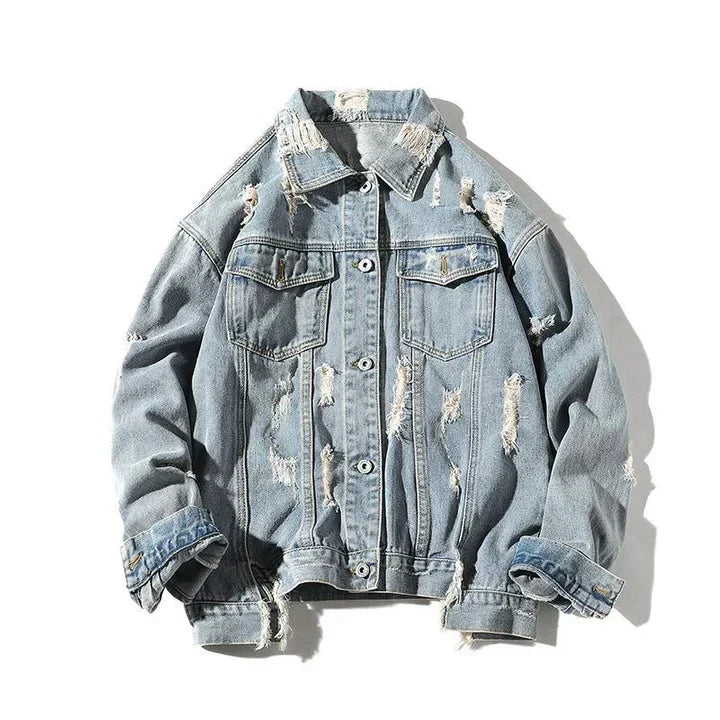 Men's denim jacket by Mesha, featuring a back patch