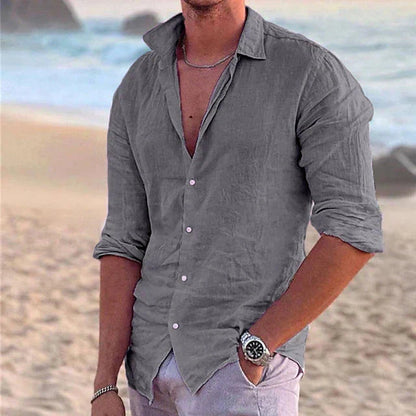 Zander | Men’s Linen Shirt – Cotton-Linen Blend Casual Summer Button-Down