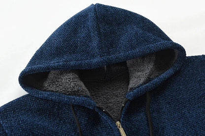 Men’s Heavy Knit Hooded Mid Length Zip Up Cardigan Coat