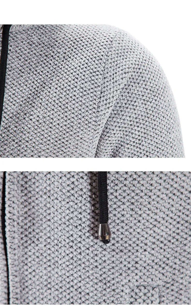 Men’s Heavy Knit Hooded Mid Length Zip Up Cardigan Coat