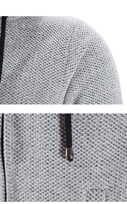Men’s Heavy Knit Hooded Mid Length Zip Up Cardigan Coat