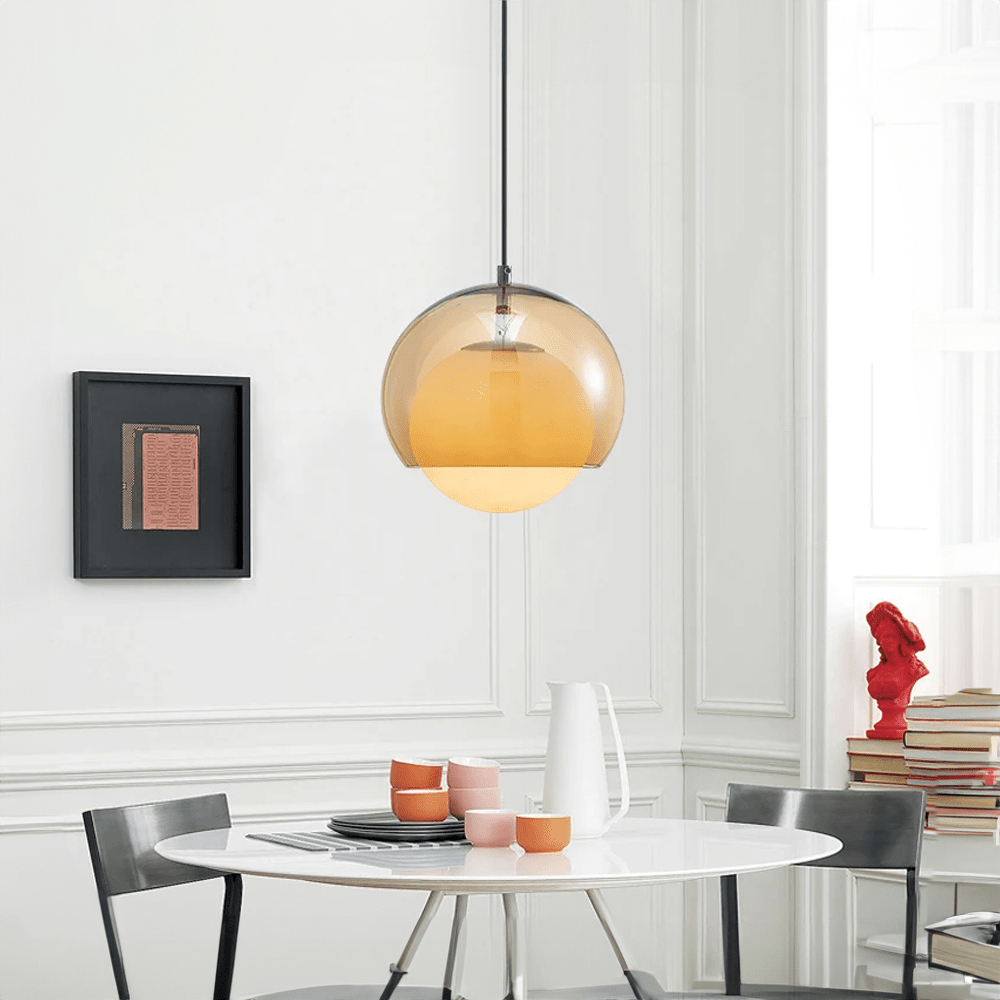 Soft Glass Pendant Light With Beige Shade - BritishElegance
