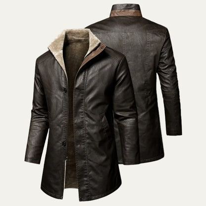 Men’s Faux Leather Coat with Plush Sherpa Lining