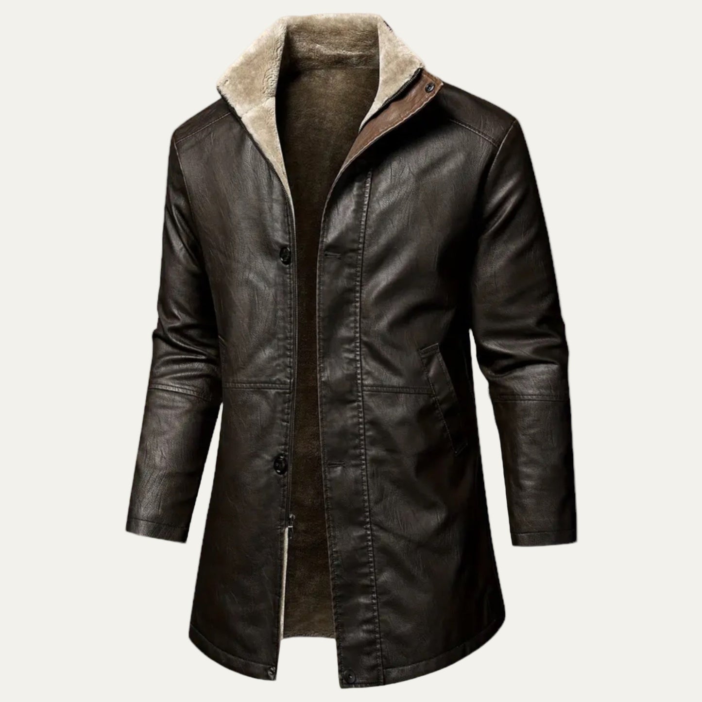 Men’s Faux Leather Coat with Plush Sherpa Lining
