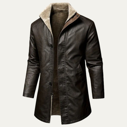 Men’s Faux Leather Coat with Plush Sherpa Lining