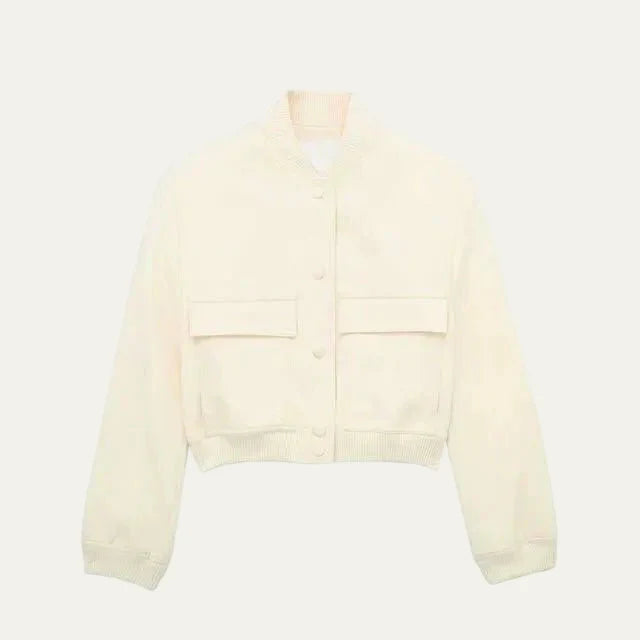 Women’s Cropped Snap Button Bomber Jacket