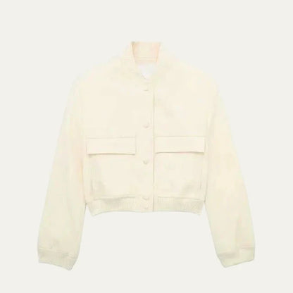 Women’s Cropped Snap Button Bomber Jacket
