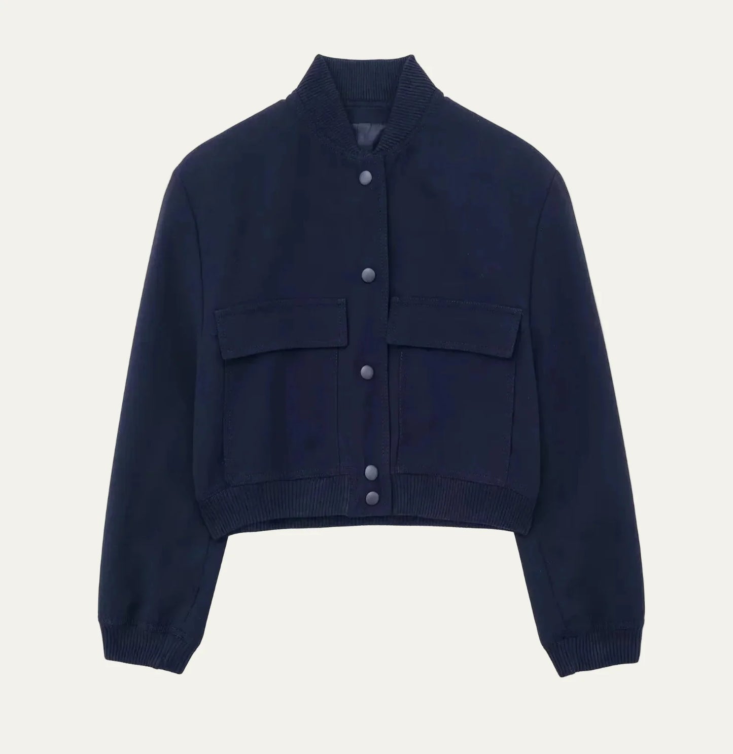 Women’s Cropped Snap Button Bomber Jacket