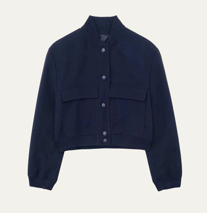Women’s Cropped Snap Button Bomber Jacket