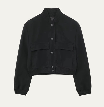 Women’s Cropped Snap Button Bomber Jacket