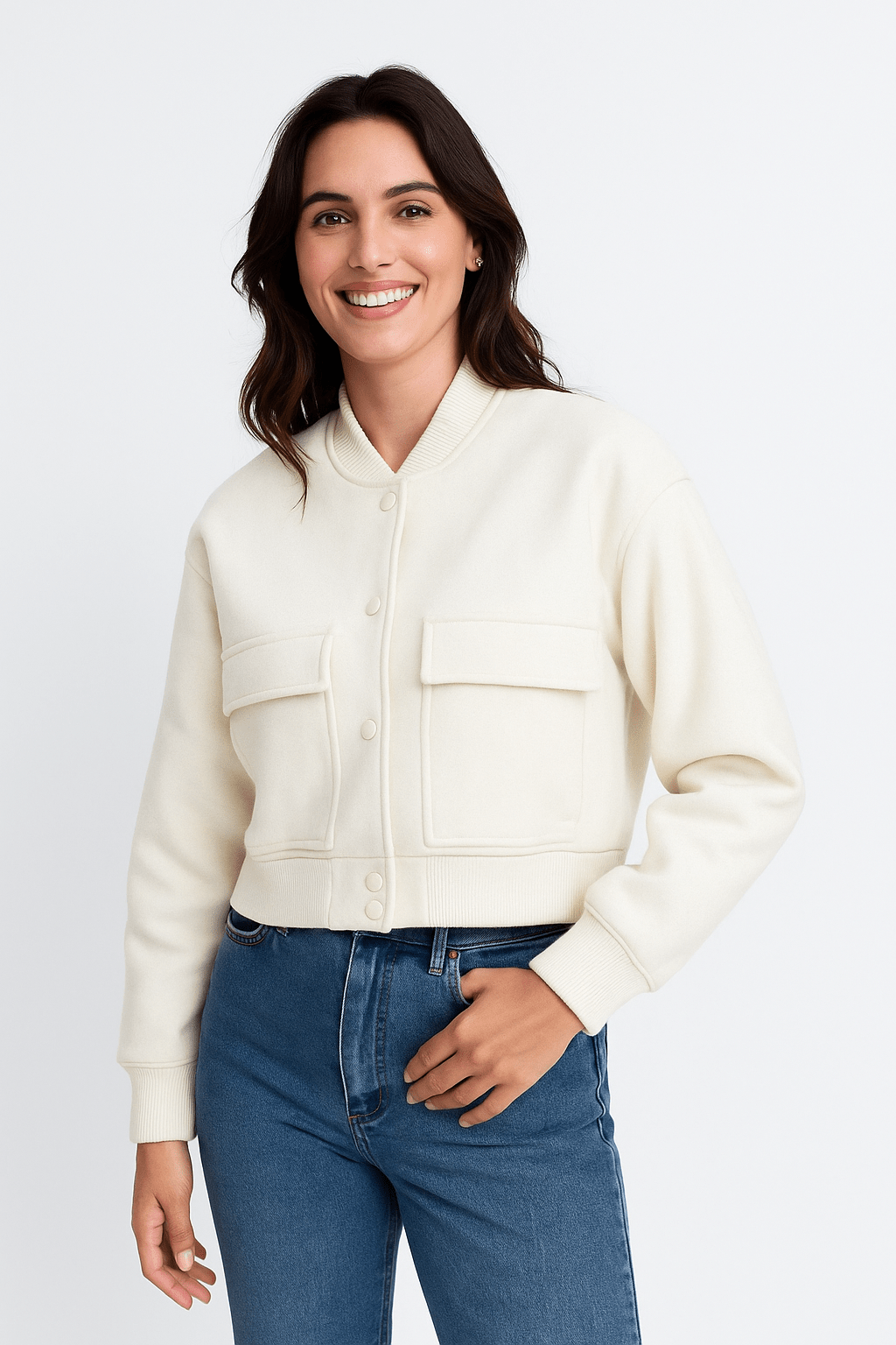 Women’s Cropped Snap Button Bomber Jacket