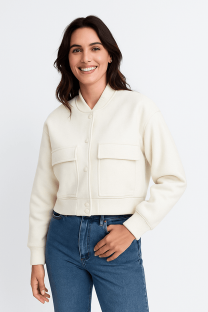 Women’s Cropped Snap Button Bomber Jacket
