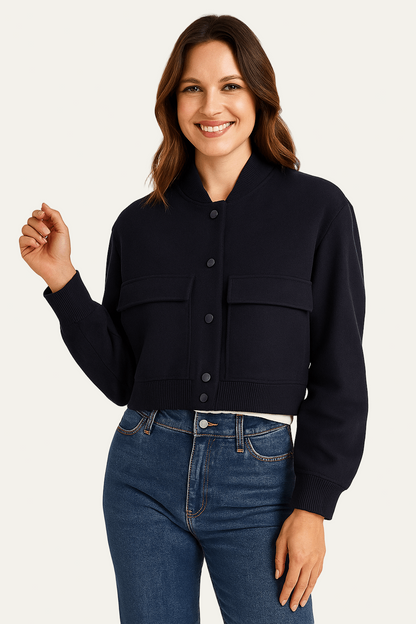 Women’s Cropped Snap Button Bomber Jacket