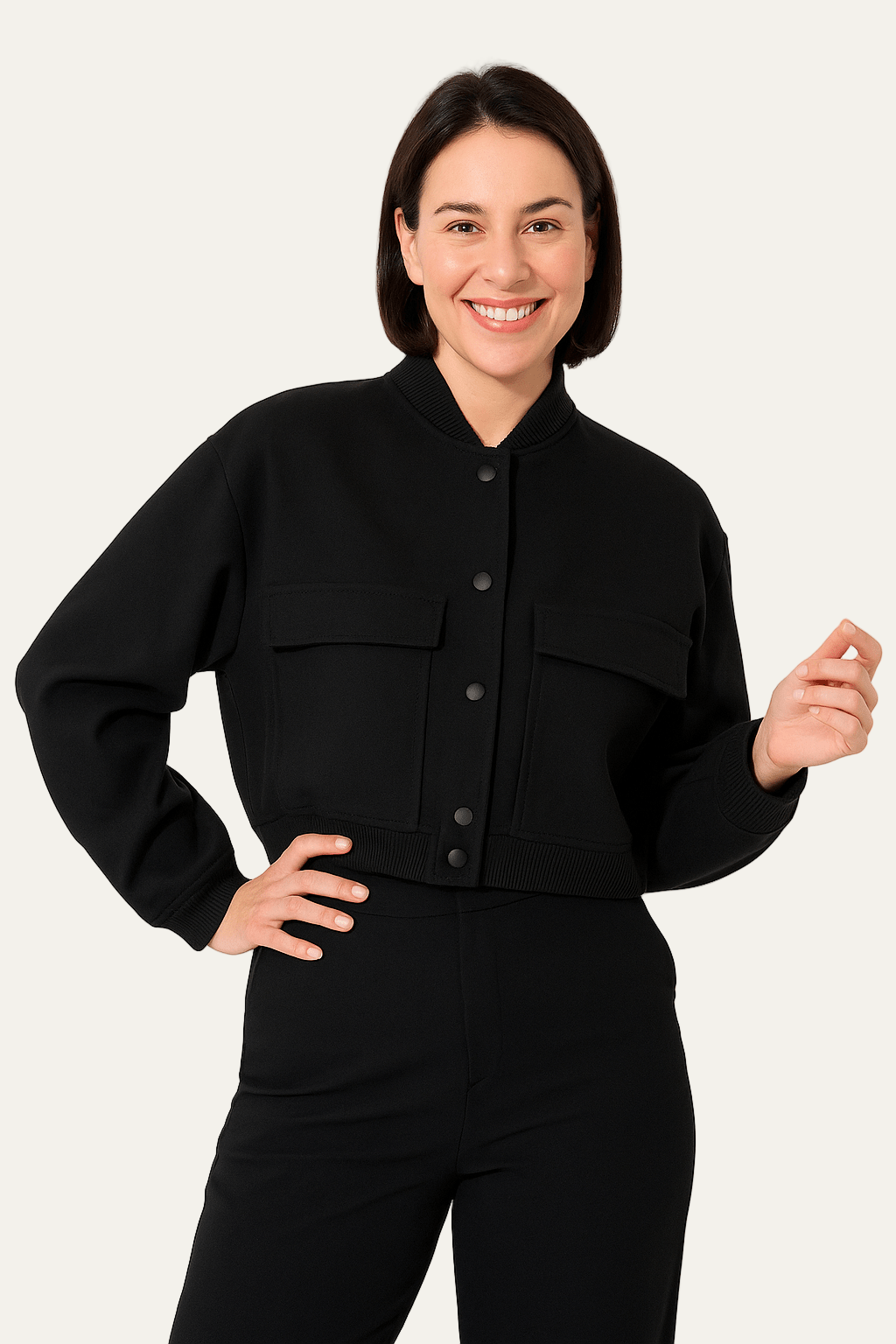 Women’s Cropped Snap Button Bomber Jacket