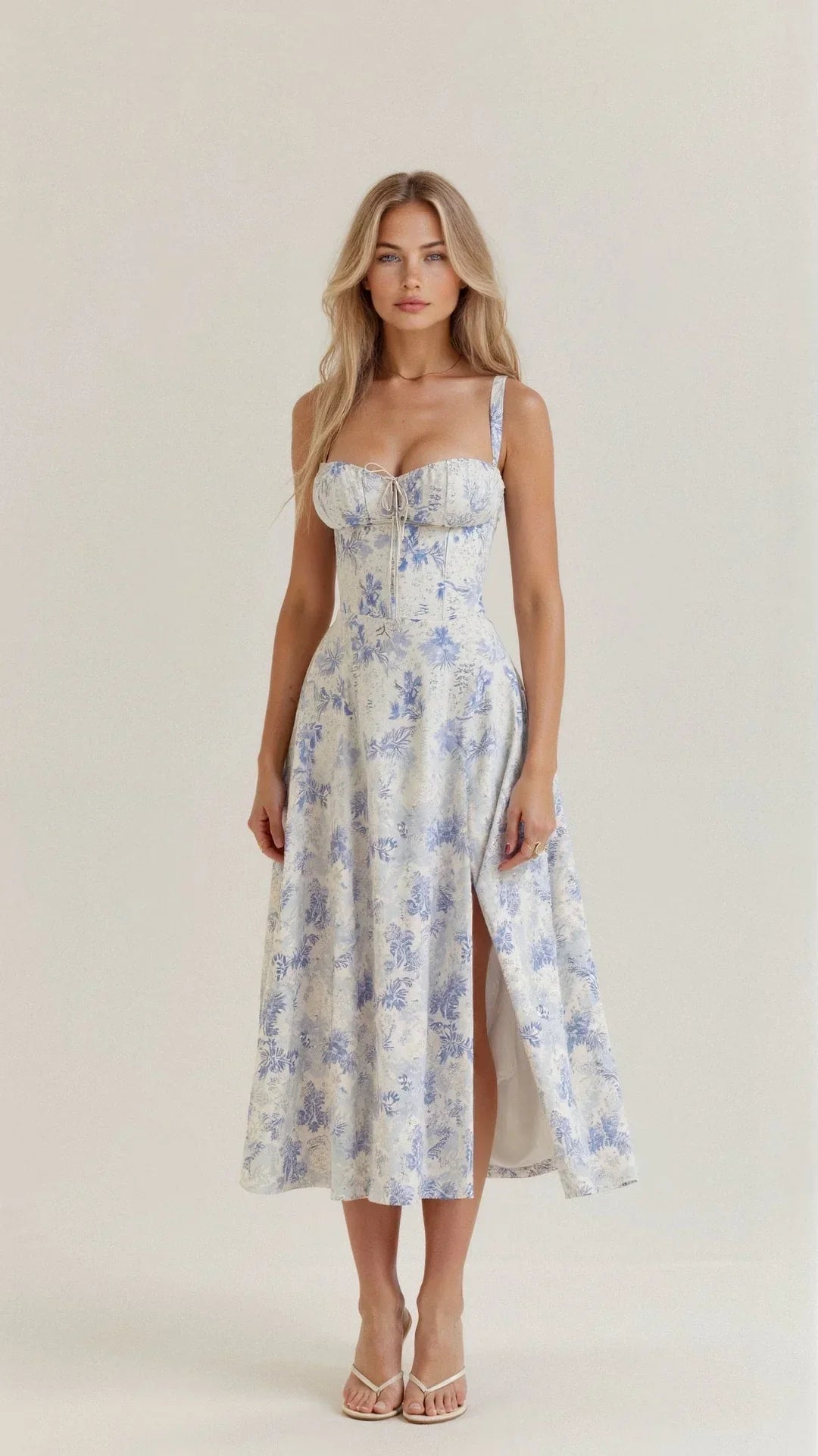Women's Pretty Floral Corset Waist Shaping Dress - BritishElegance