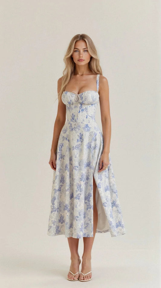 Women's Pretty Floral Corset Waist Shaping Dress - BritishElegance