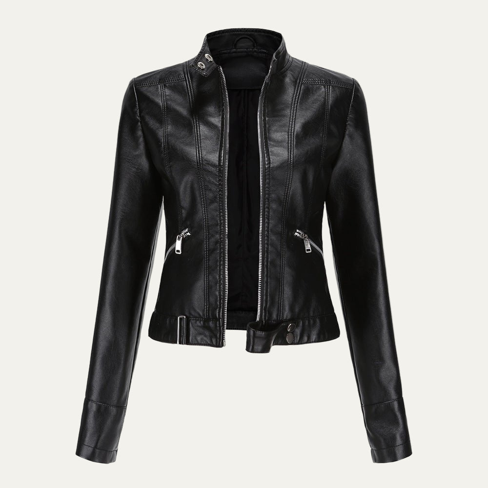 Women’s Cropped Faux Leather Moto Jacket