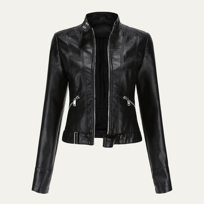 Women’s Cropped Faux Leather Moto Jacket