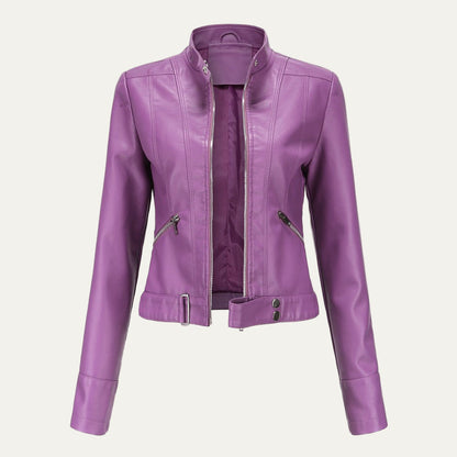 Women’s Cropped Faux Leather Moto Jacket