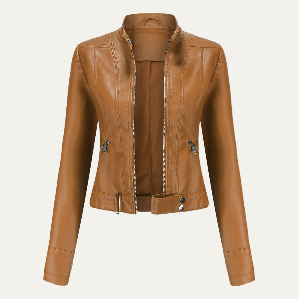 Women’s Cropped Faux Leather Moto Jacket