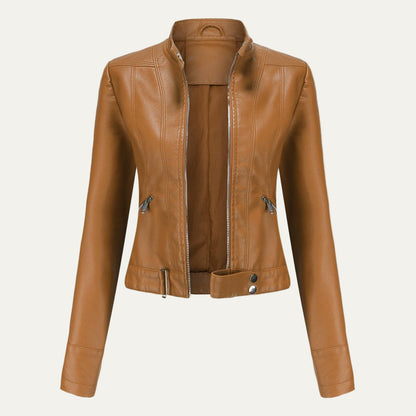 Women’s Cropped Faux Leather Moto Jacket