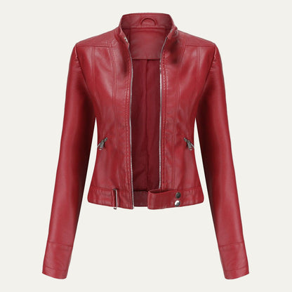 Women’s Cropped Faux Leather Moto Jacket