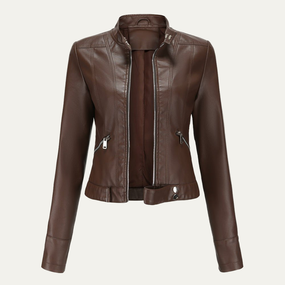 Women’s Cropped Faux Leather Moto Jacket