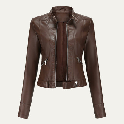 Women’s Cropped Faux Leather Moto Jacket