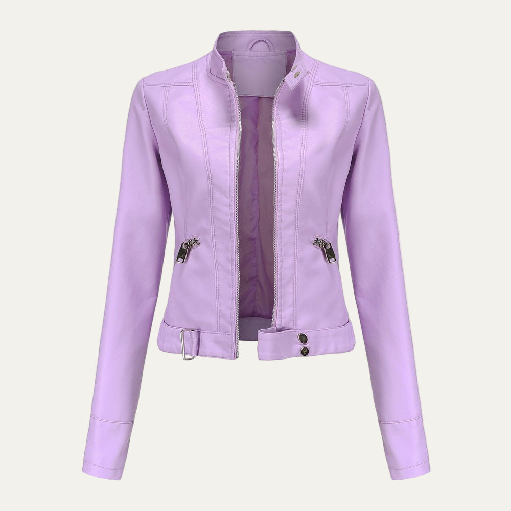 Women’s Cropped Faux Leather Moto Jacket