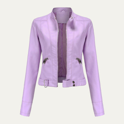 Women’s Cropped Faux Leather Moto Jacket