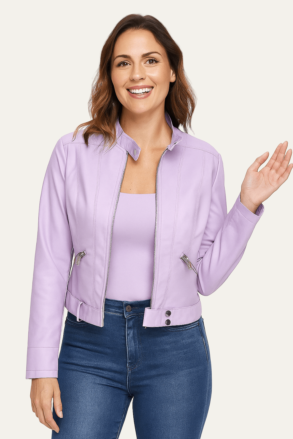 Women’s Cropped Faux Leather Moto Jacket