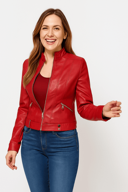 Women’s Cropped Faux Leather Moto Jacket