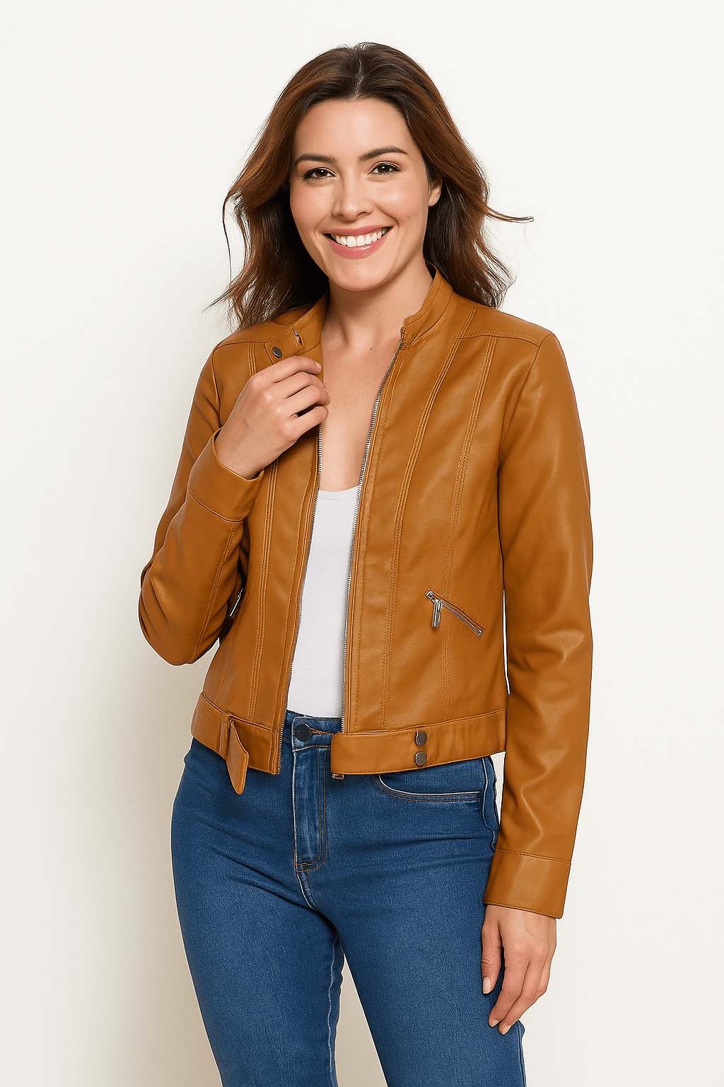 Women’s Cropped Faux Leather Moto Jacket