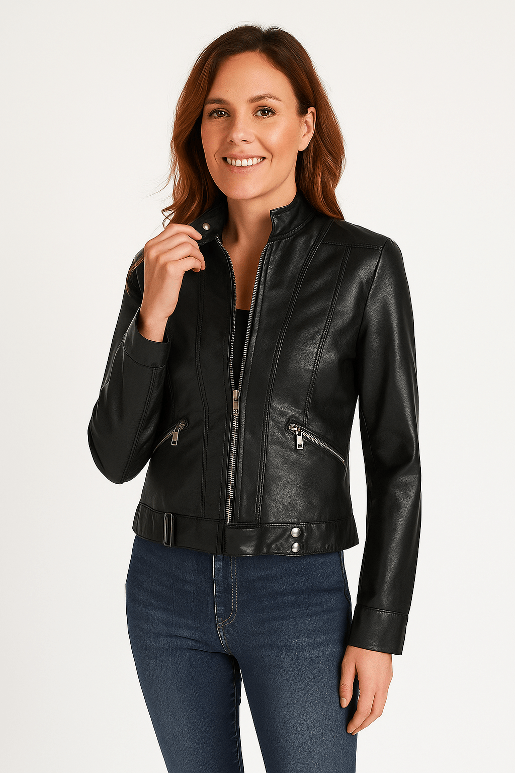Women’s Cropped Faux Leather Moto Jacket