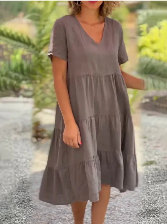 Chic Casual Summer Dress for Women with V Neckline - BritishElegance