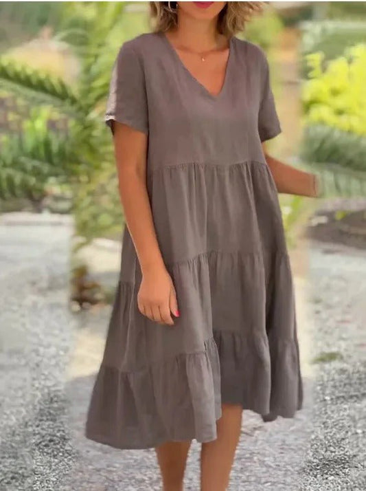 Chic Casual Summer Dress for Women with V Neckline - BritishElegance