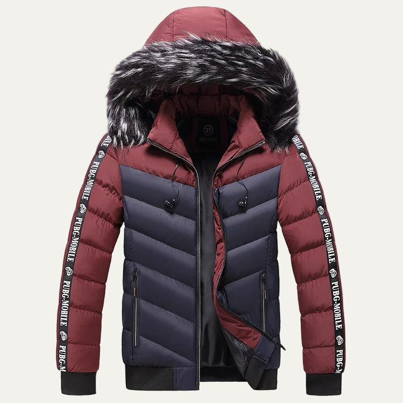 Men’s Two Tone Chevron Hooded Winter Puffer Jacket
