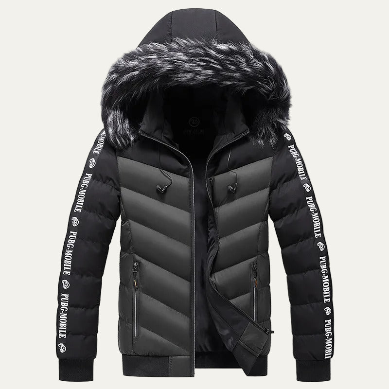 Men’s Two Tone Chevron Hooded Winter Puffer Jacket