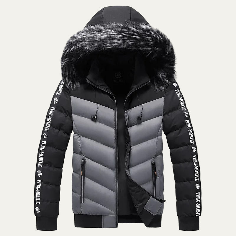 Men’s Two Tone Chevron Hooded Winter Puffer Jacket