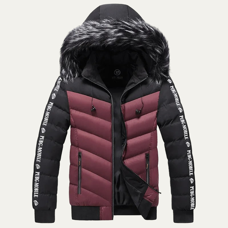 Men’s Two Tone Chevron Hooded Winter Puffer Jacket