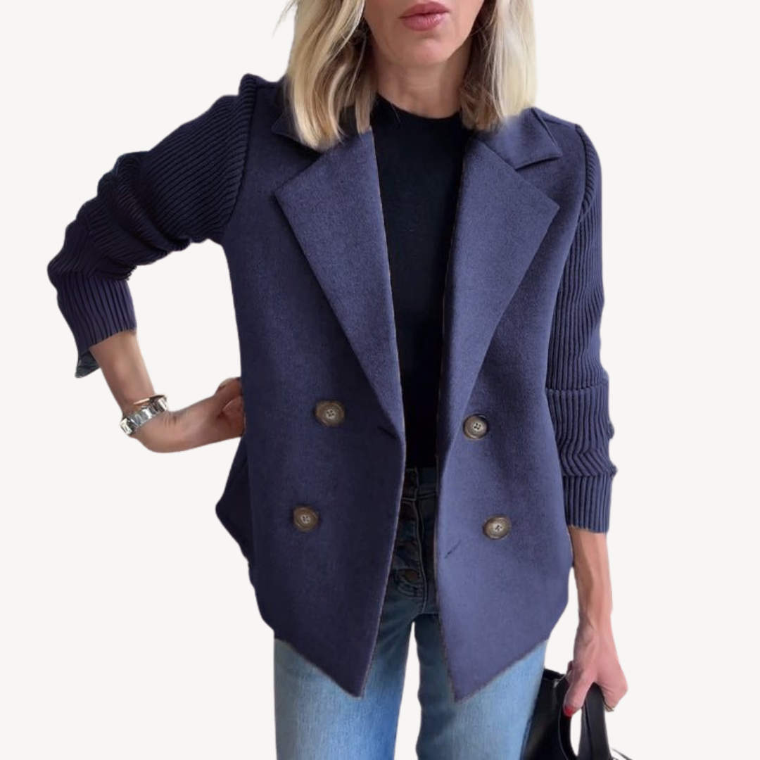 Women's Wool Blend Double-Breasted Knit Blazer