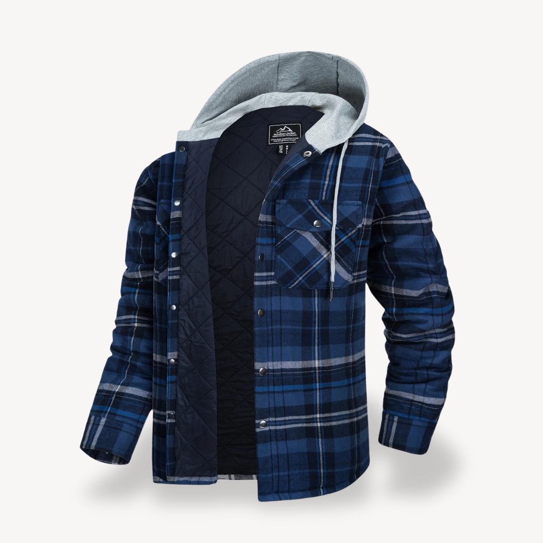 Plaid Quilted Hooded Jacket for Men