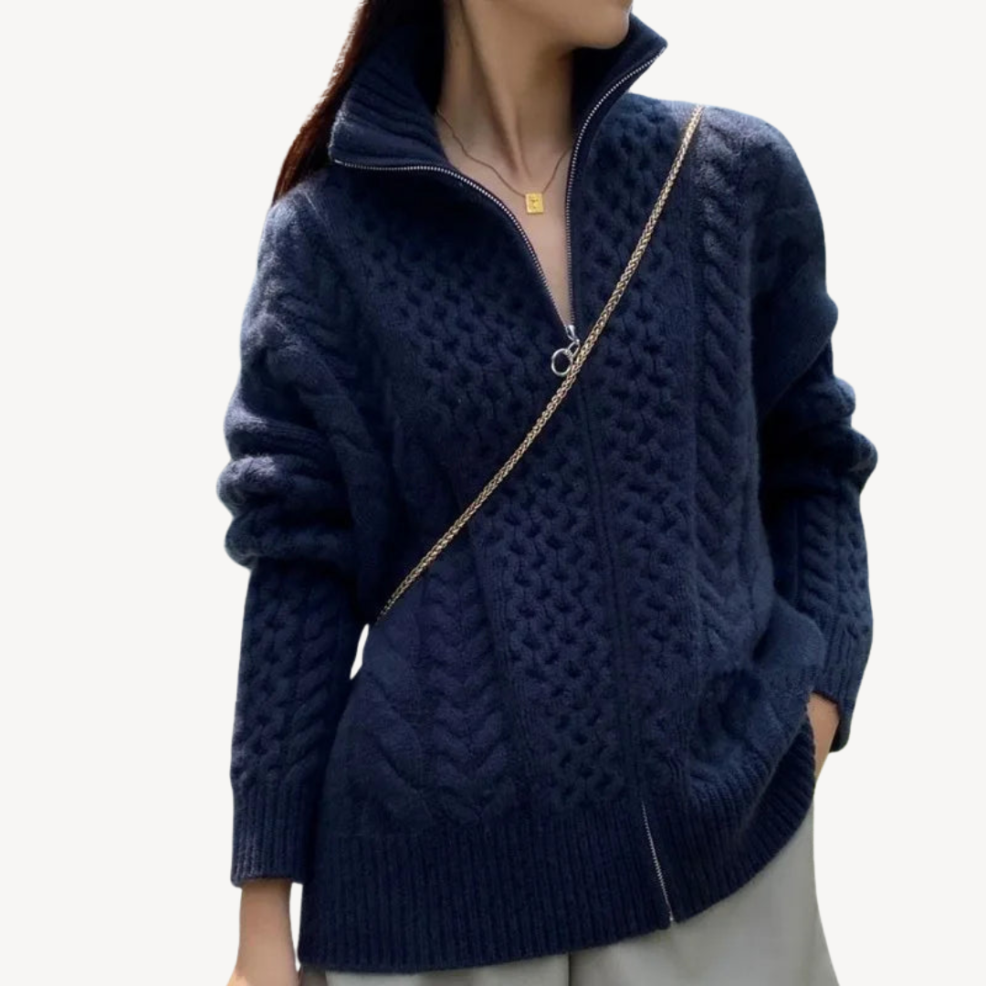 Cable Knit Zip-Up Sweater for Women