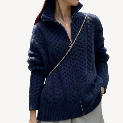 Cable Knit Zip-Up Sweater for Women