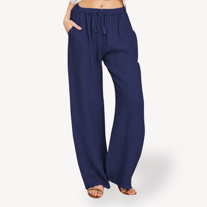 Women's Linen Wide-Leg Pants - Drawstring, Casual