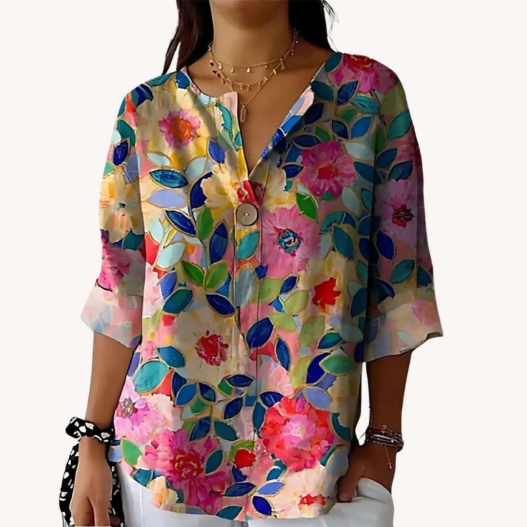 Floral Print 3/4 Sleeve Blouse Women