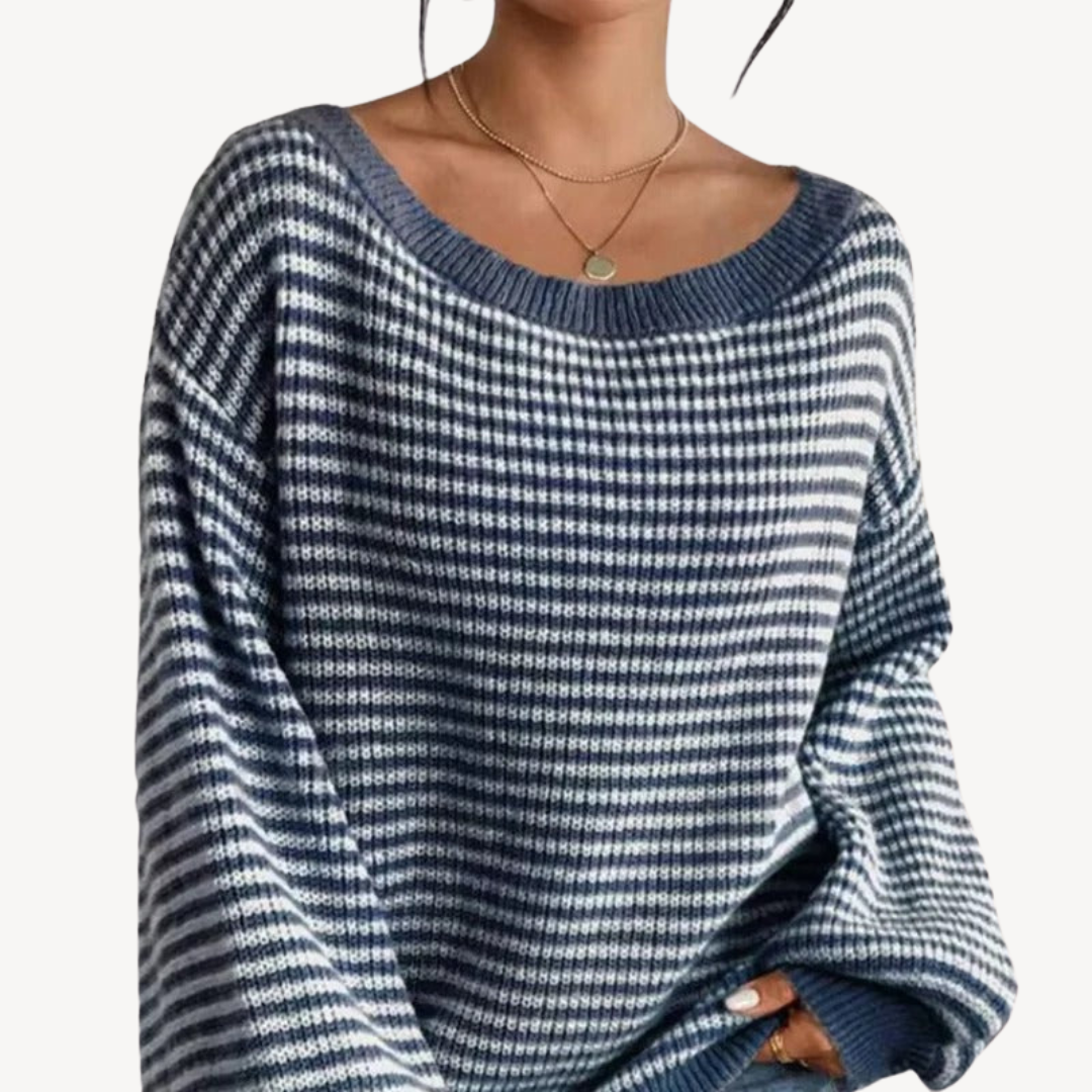 Striped Off-Shoulder Knit Sweater for Women