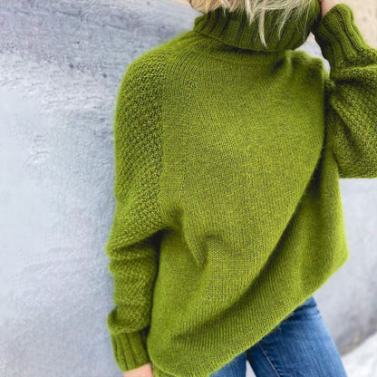Nora Oversized Knit Turtleneck in Grass Green